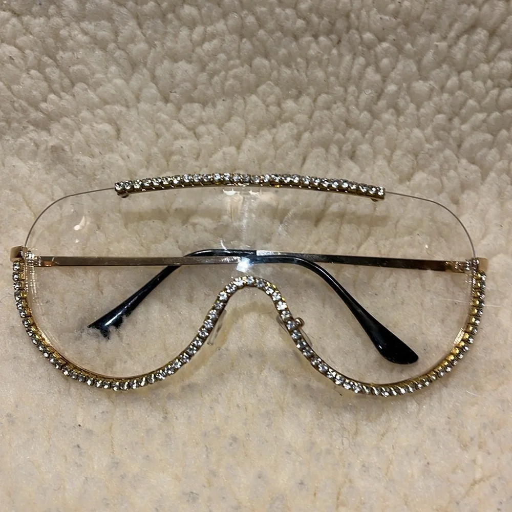 Crystal Embellished Gold and Black Sunglasses
